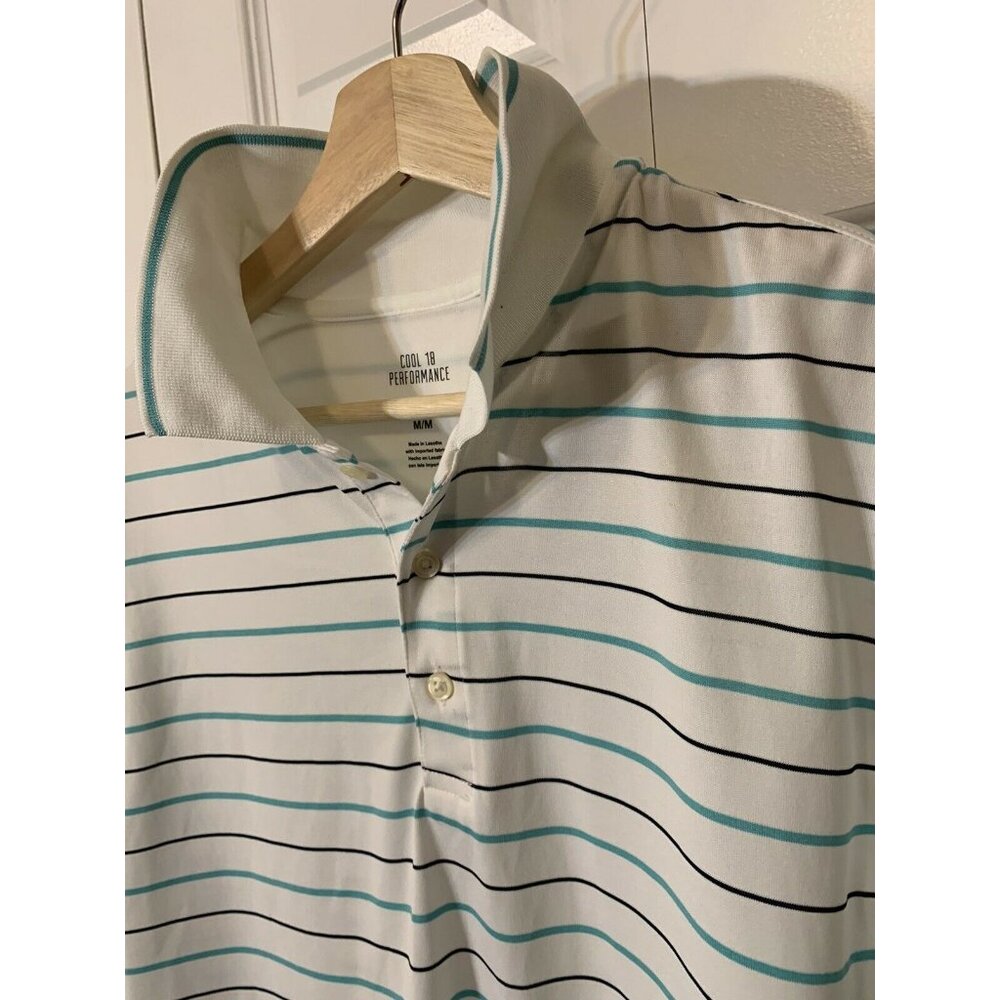 Cool 18 Performance Haggar Short Sleeve Polo Shirt Sz‎ M White Striped